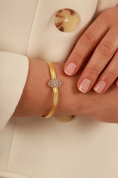 Aydın Kuyumculuk 14 Ayar Altın,baget Taşlı 3 Sıra Trabzon Hasırı Bileklik Agb...