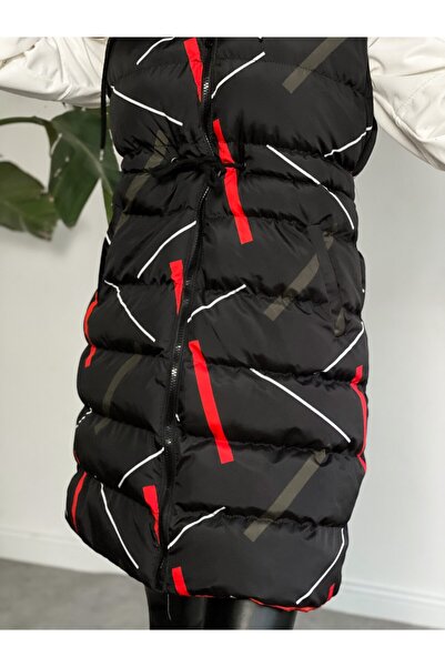 ladyzey Жіночий капюшон з боковими кишенями, завужений пояс, довгий надувний жилет з лінійним візерунком