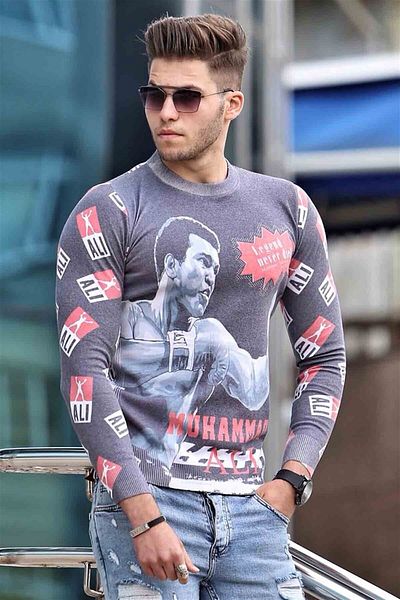 Madmext Anthrazitfarbenes Sweatshirt mit Aufdruck für Herren 1659