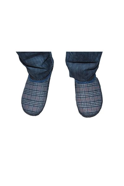 GEZER 12957 Unisex Navy Blue καρό παντόφλες τσόχα Αντιολισθητικές εξαιρετικά ελαφριές