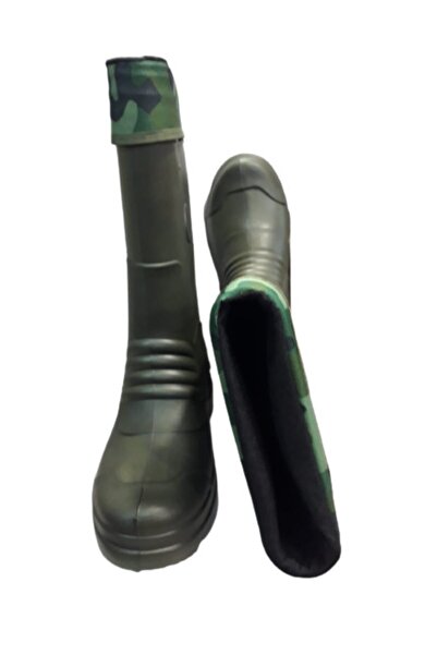 Akınal Bella Ab81-10 Unisex Haki Askeri Desenli Çoraplı Eva Hafif Poli Taban Uzun Yağmur Çizmesi