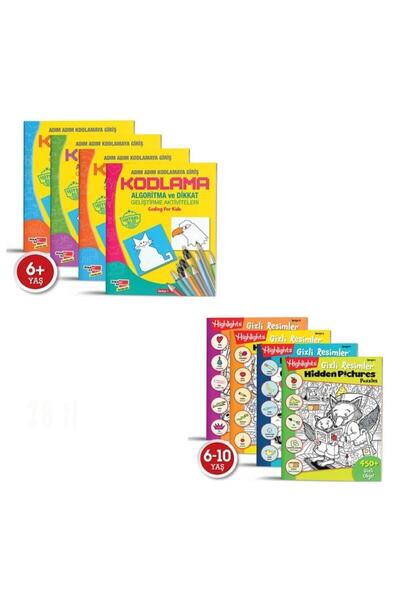 Dikkat Atölyesi Yayınları Algoritma Temelli Adım Adım Kodlama 4 Lü Set Ve Highlights Hidden Pictures 4 Lü Set 8 Kitap
