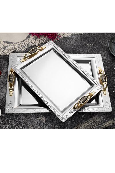 ÖZBURAK Çınar Gold Hürrem 2'li Ikramlık Sunumluk Servis Ve Çay Tepsisi