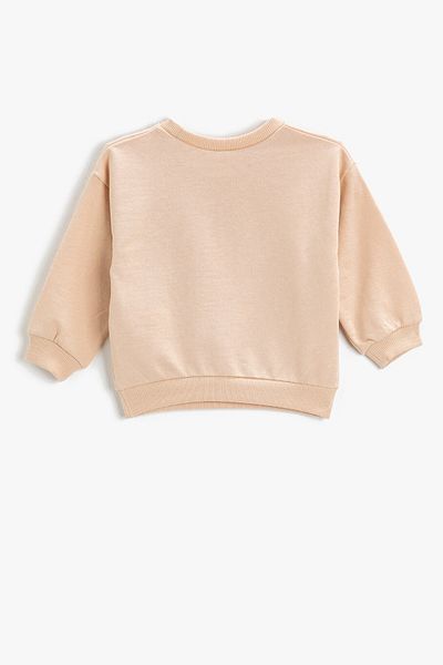 Koton Baby Girl Printed Embroidered Crew Neck Cotton Sweatshirt