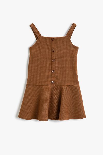 Koton Girl's Frilly Checkered Strap Dress