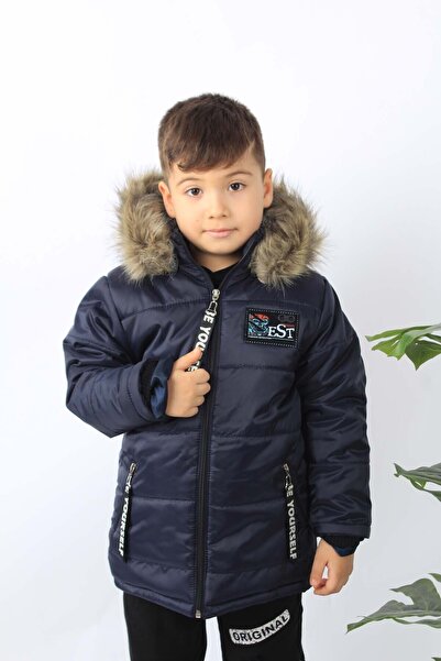 ÖFİ Kids Boy's Yourself Inflatable Removable Fur Hooded Waterproof Coat