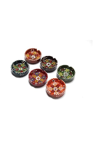 İlbay Çini Takı 8 Cm Dantel Desen 6 Lı Çini Küllük Takımı