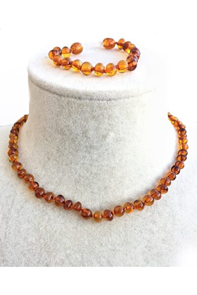 İpek Kehribar طقم قلادة وسوار للأطفال من العنبر البلطيقي المعتمد، قلادة 32 سم...