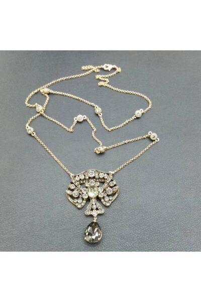 Aşina Gümüş Yeni Yıl Hediyesi Damla Elmas Montür Uzun Kolye
