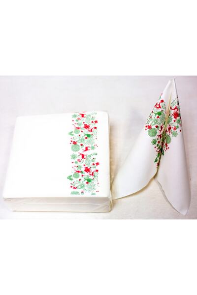 AIRLAID Beyaz Yılbaşı Desenli Kumaş Dokulu Peçete 50'li Paket