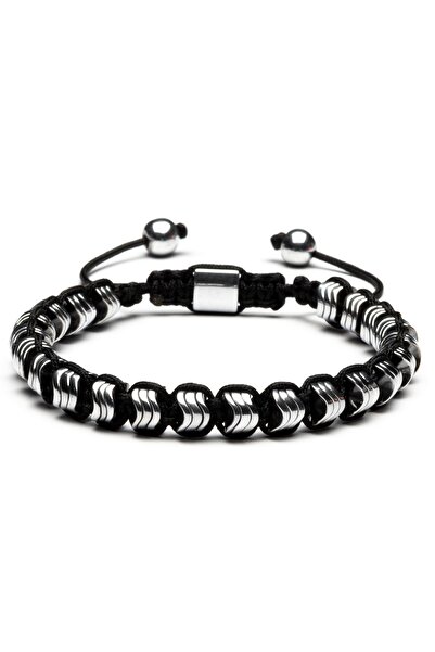 OTTOTESBİH Unisex Hematit Çavuş Yılan Kesim Doğaltaş Bileklik