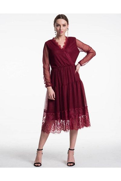 CİXAPLE Rochie de damă bordeaux căptușită cu tul