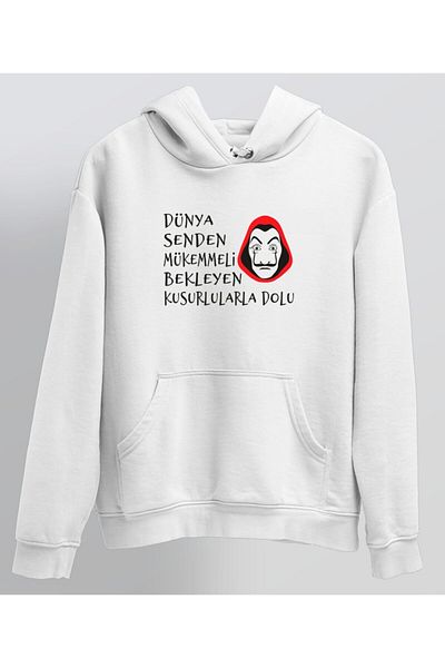 venüsdijital Φούτερ La Casa De Papel με στάμπα Unisex με λευκή κουκούλα