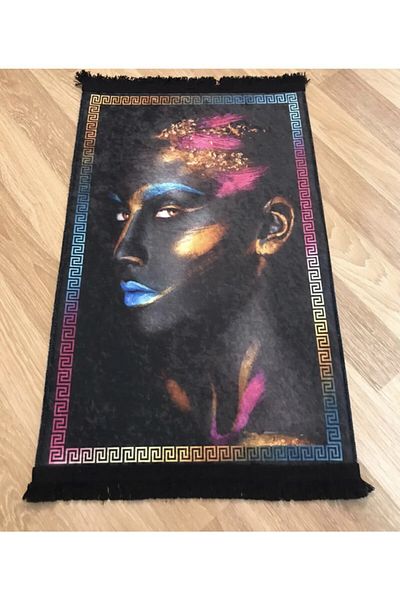 Madame Blue Decorative Special Design African Face Leather Base Carpet 50*80