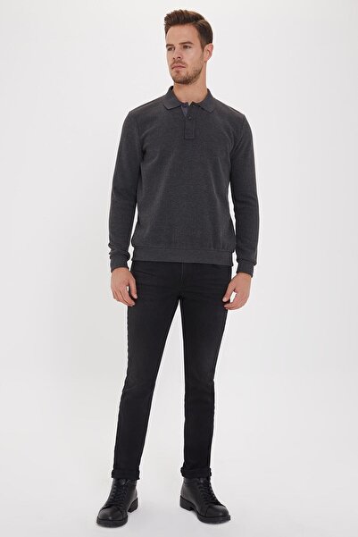 Lee Cooper Ανδρικό φούτερ Newblend Polo Collar Anthracite 201 LCM241029