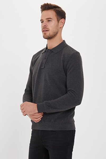 Lee Cooper Ανδρικό φούτερ Newblend Polo Collar Anthracite 201 LCM241029