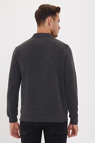 Lee Cooper Ανδρικό φούτερ Newblend Polo Collar Anthracite 201 LCM241029