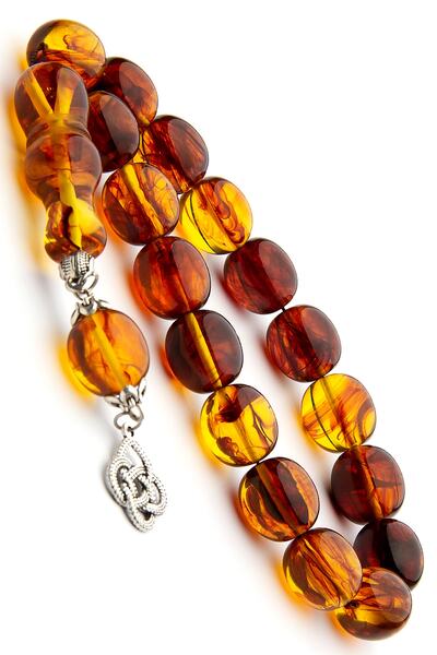 OTTOTESBİH Erkek Maskot Boy Bal Rengi Hareli Toz Kehribar Tesbih 14x15 mm