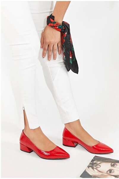 FORS SHOES Kırmızı Kırışık Rugan Topuklu Ayakkabı 3 Cm