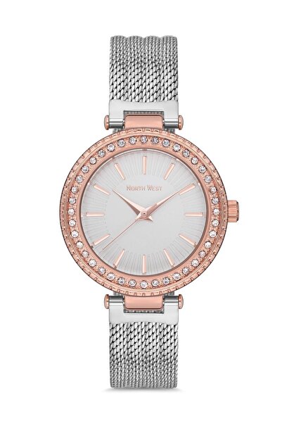 North West Çelik Hasır Kordonlu Taş Detaylı Çerçeve Kadın Kol Saati