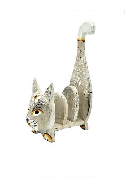 Dünyadan Hediyeler Wooden Light Brown Cat Card Holder Napkin Holder