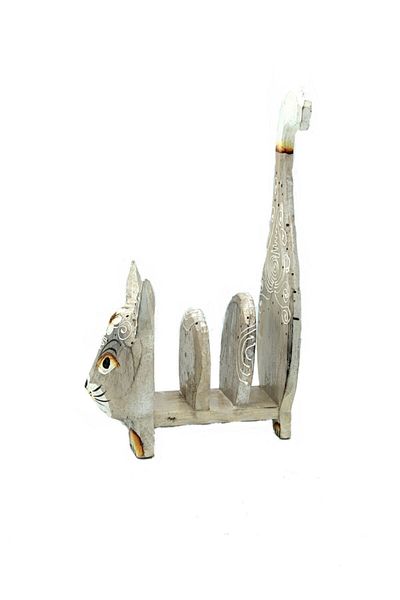 Dünyadan Hediyeler Wooden Light Brown Cat Card Holder Napkin Holder