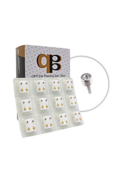QPP Quality Piercing Products 12 Çift Beyaza Beyaz Büyük Taş Kulak Delme Küpesi