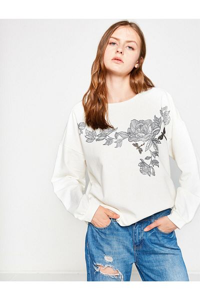 Koton Dámská mikina Ecru 8KAK13650GK