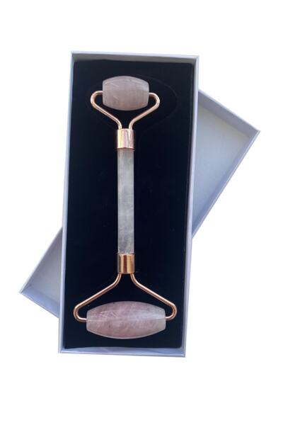 İLTERUS Pembe Kuvars Jade Roller Doğal Taş Masaj Aleti Face Roller