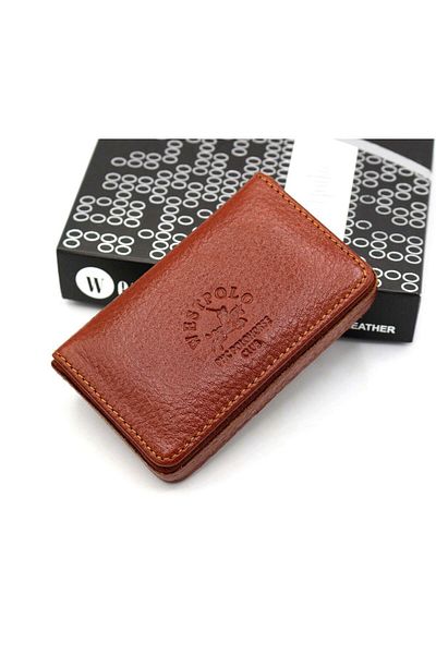 WEST POLO CÜZDAN Unisex Genuine Leather Tan Card Holder