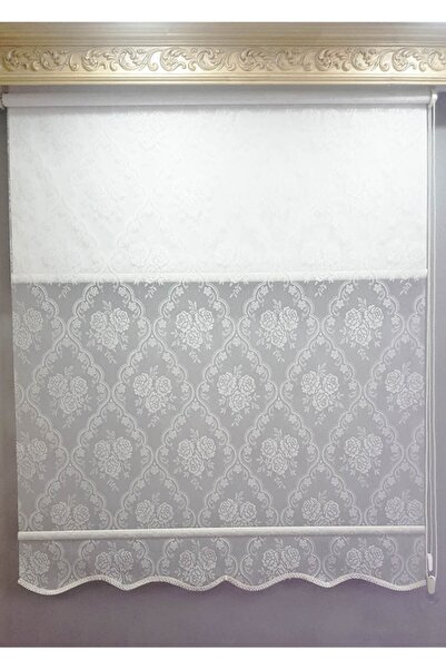 arslanlı perde Üçlü Gül Desen Çift Mekanizmalı Perde Etek Dilimi Hediye