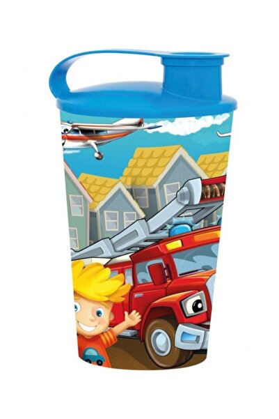 Herevin Erkek Çocuk İçin  Mavi Araba Desenli Kapaklı Bardak 340 ml
