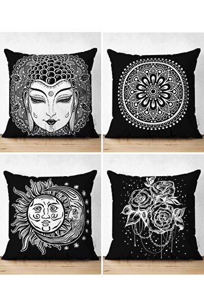 Realhomes طقم غطاء وسادة من جلد الغزال بتصميم ميدوسا باللونين الأبيض والأسود ...