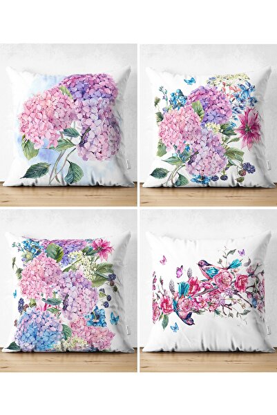 Realhomes مجموعة غطاء وسادة رمي من الجلد المدبوغ مكونة من 4 قطع بتصميم زهرة ا...