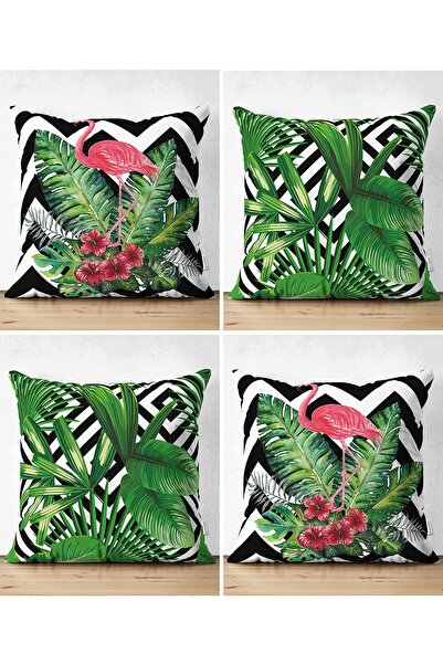 Realhomes مجموعة أغطية وسائد من الجلد السويدي مكونة من 4 قطع بأوراق استوائية ...