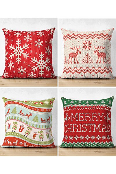 Realhomes Çift Taraflı Merry Christmas Temalı Konsept 4'lü Süet Yastık Kırlen...