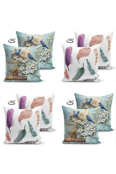 Realhomes Set modern de 4 piese decorative din piele întoarsă de perna si Husă de pernă cu combinatie de pasare si pene cu doua fete