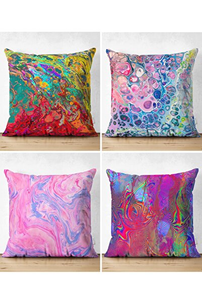 Realhomes Çift Taraflı Sulu Boya Ebru Sanatı Tasarımlı 4'lü Süet Kırlent Kılı...