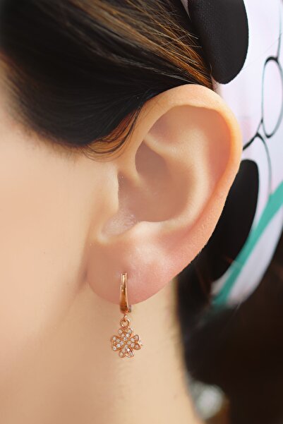 Midyat Nurtaş Gümüş Yonca Tasarım Zirkon Taşlı Roslu Gümüş Küpe