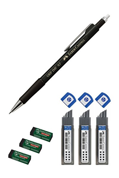 Faber Castell Grip 1347 قلم أسود 0.7 متعدد الاستخدامات + ممحاة فابر سوداء + ط...