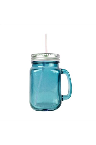 Genel Markalar Pipetli Cam Kavanoz Kupa 400ml Meşrubat Limonata Bardağı 4 Ren...