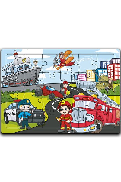 minİQ toys Meslekler Ve Taşıtlar Ahşap Puzzle (24 Parça)