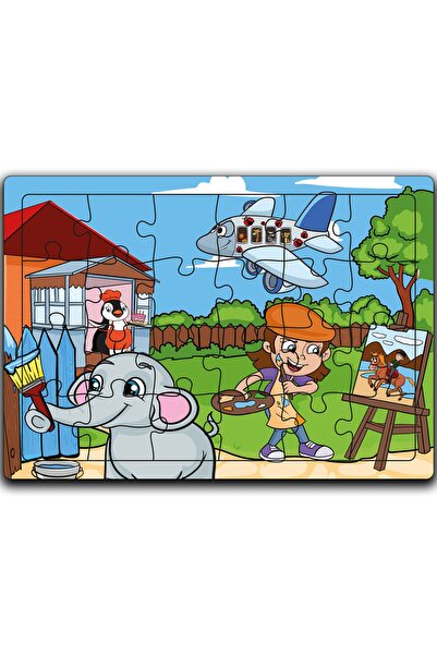 minİQ toys Ressam Fil Ve Arkadaşları Ahşap Puzzle (24 Parça)
