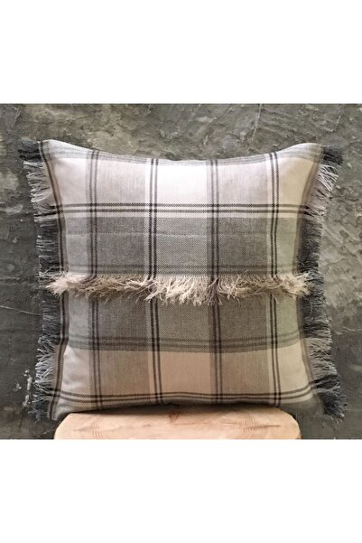 YASTIKMİNDER Koton Şardonlu Vizon Siyah Ekose Dekoratif Yastık-kırlent Kılıfı