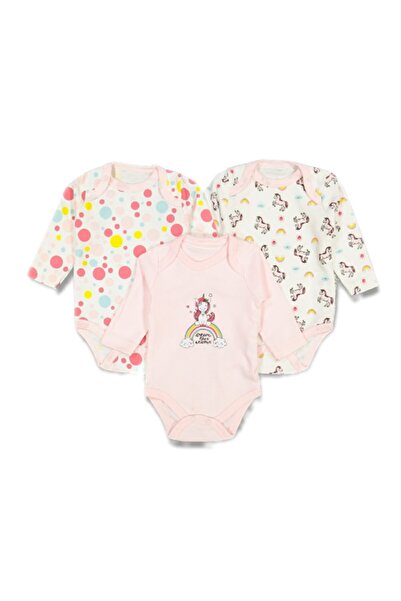 Necix's Pink Unicorn Patterned Baby Girl Bodysuit Set - Set of 3