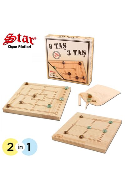 Star Okey 2 Products in 1 9 Stones 3 Stones - Wooden Platform Glass Stones - Star Game Nostalgic Wooden 9 Stones 3 Stones Game