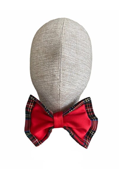 zühre balaban Erkek Çocuk Kırmızı Saten Ekose Papyon