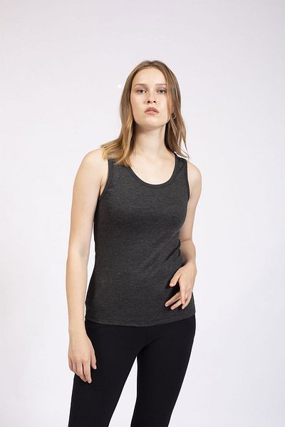 Hanna's by Hanna Darsa Women's Gray Melange Basic Round Neck Tank Top