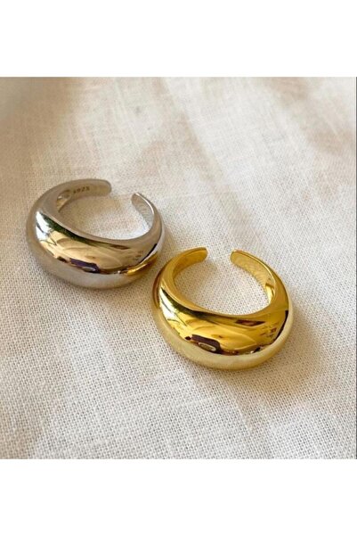 Wind Silver 925 Ayar Gümüş Gold Bombeli Yüzük