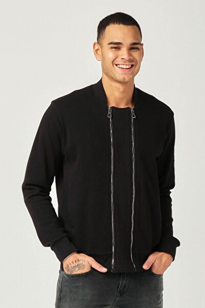 Erkek Siyah Çift Fermuar Sweatshirt